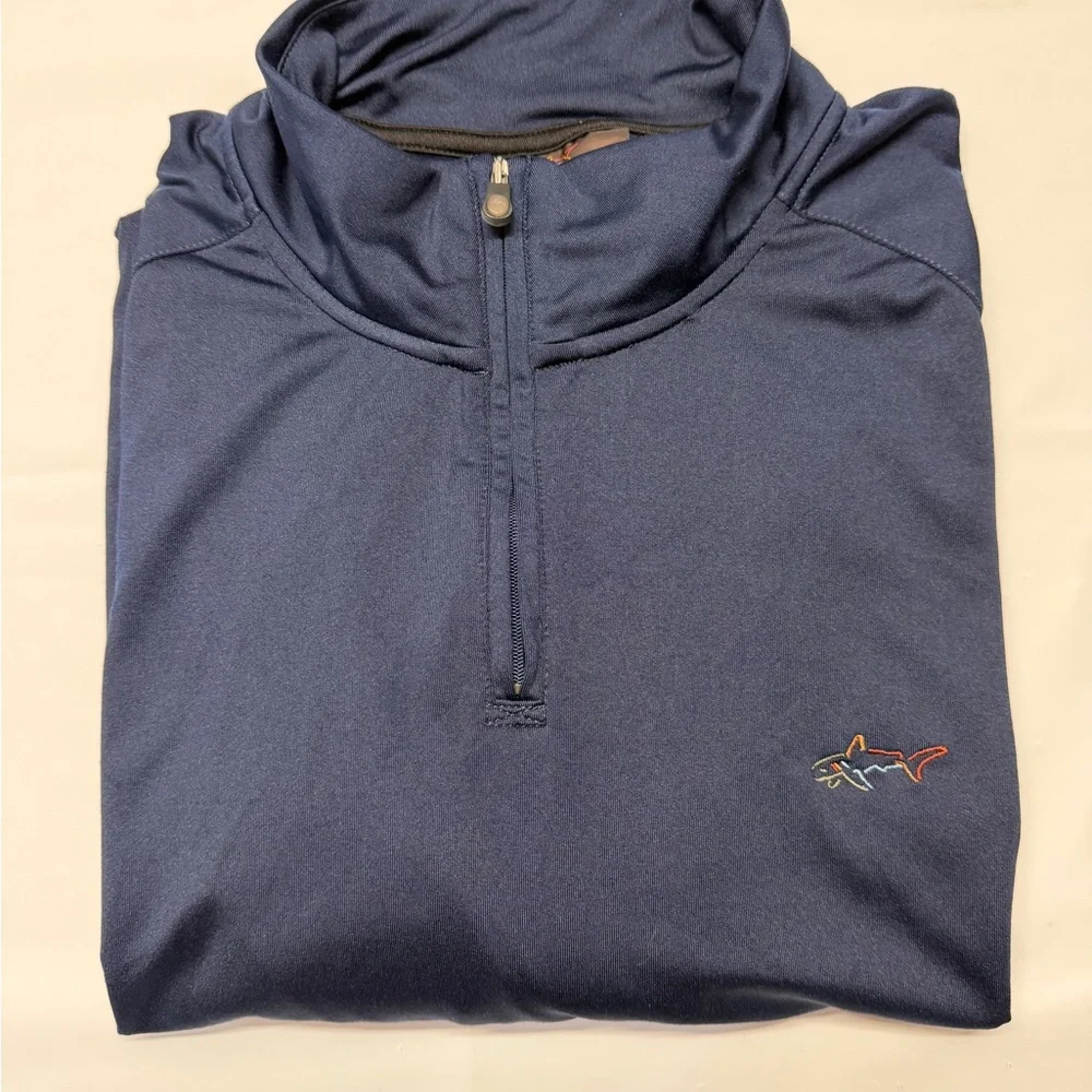 Tasso Elba/Greg Norman Navy Half-Zip Lightweight Shirt‎ Jacket with Shark Logo